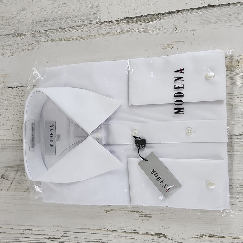 Modena white tuxedo suit dress shirt cuffs pearl buttons Size 18 tall 36/37 NEW